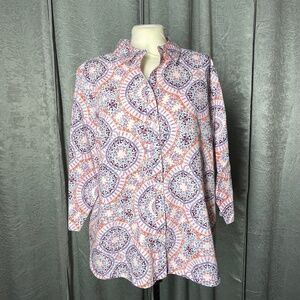 Women’s Chico’s Size 3 Multi-Color Pastels Button Collard Shirt